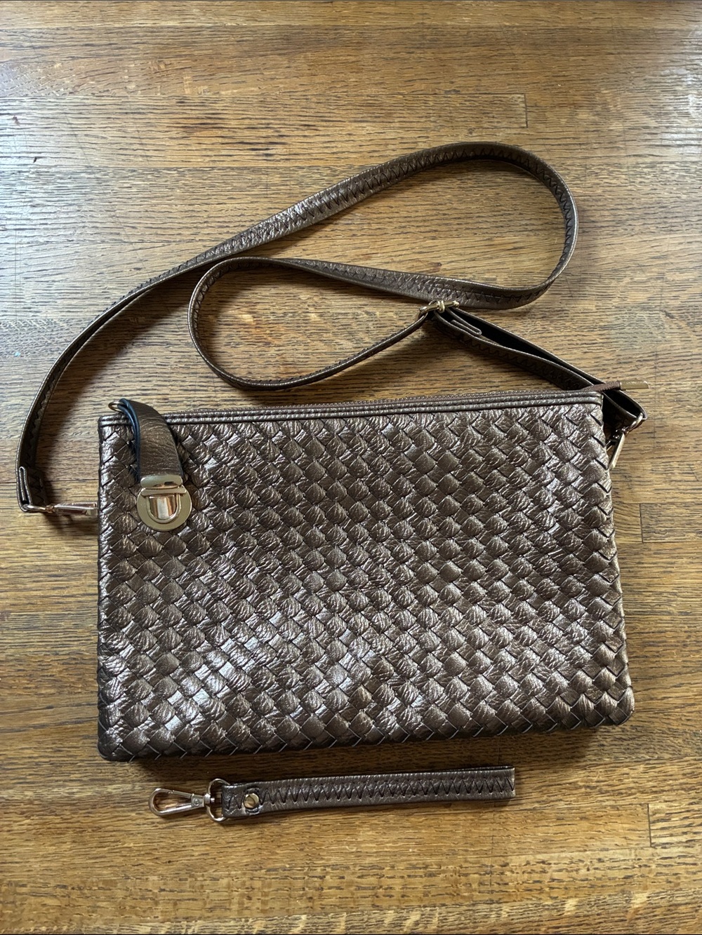 Woven Metallic Brown Crossbody Bag